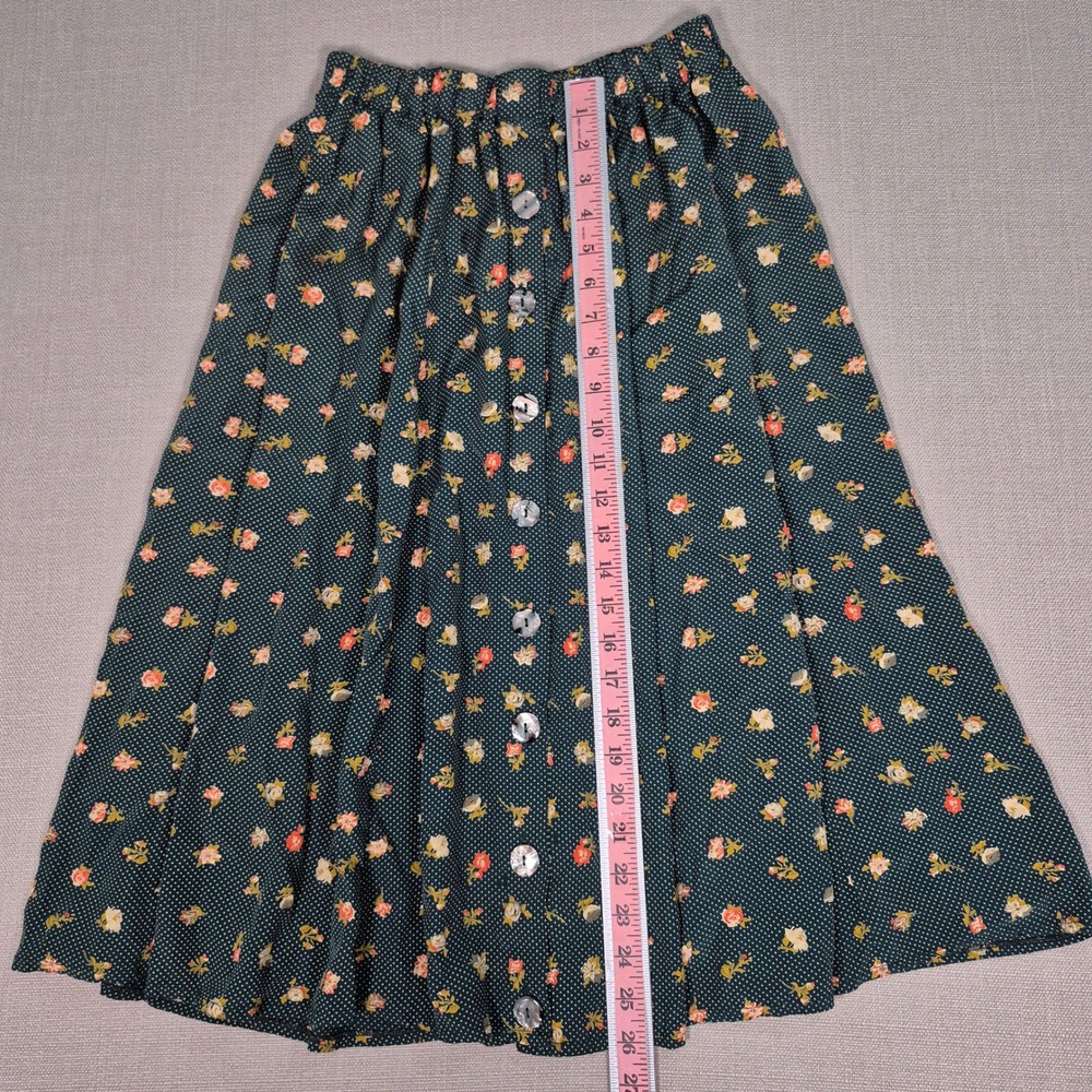 Rexx London New York Floral  Button Front Midi Skirt Dark Green Polka Dot Small - Picture 2 of 6